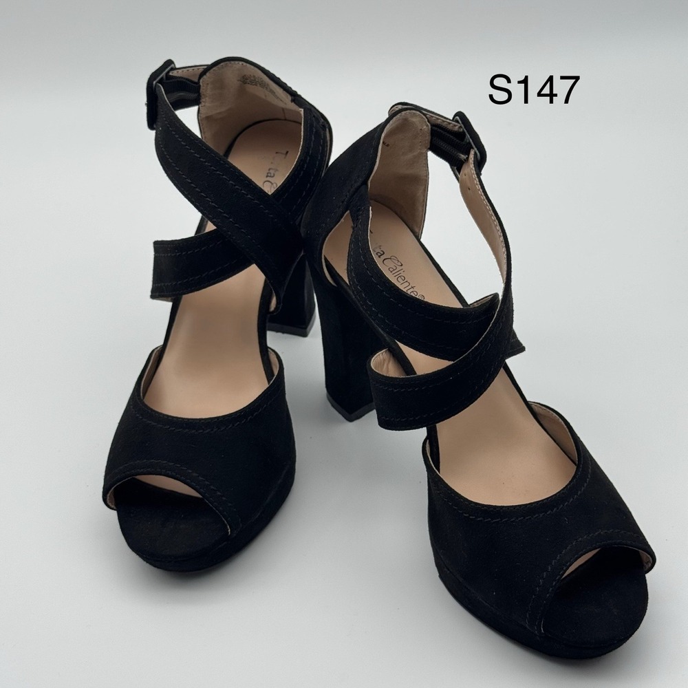 Torta Caliente Luna‎ Sz 7.5 Suede Platform PeepToe Heels CrissCross Strap 751105